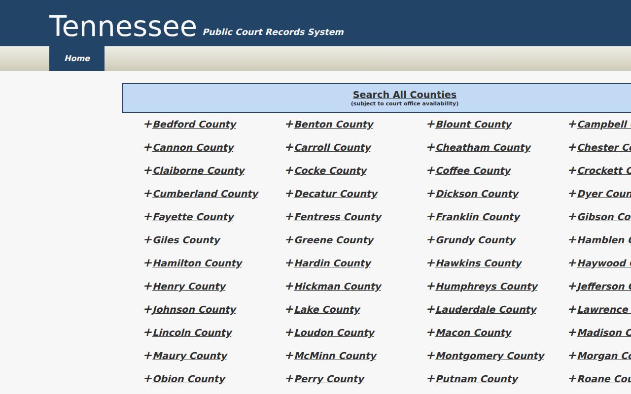 Tullahoma resident lookup Coffee County court search service