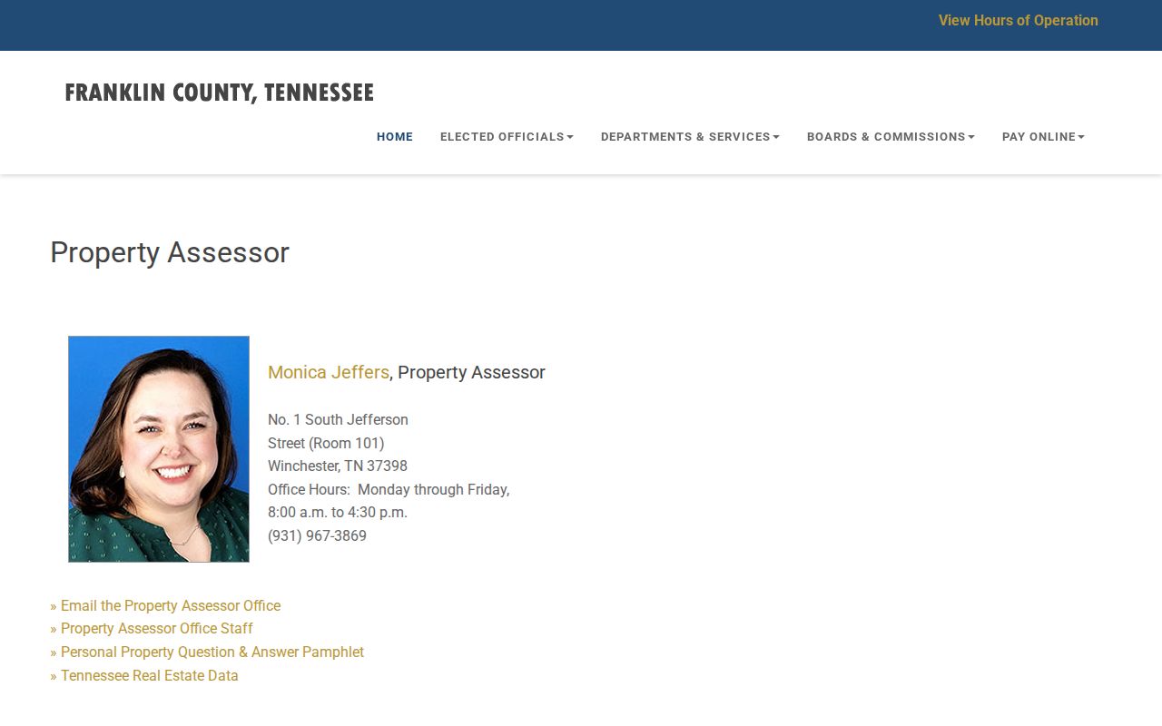 Tullahoma street directory Franklin County assessor property-card information